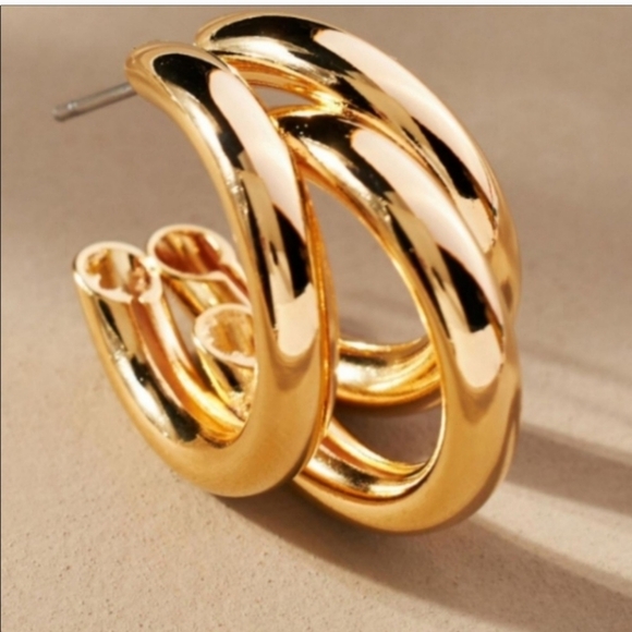ANTHROPOLOGIE ALEX 14K GOLD TRIPLE RING EARRINGS - Picture 3 of 6